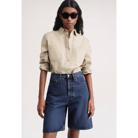 Toteme Classic Denim Shorts Jean Long Jorts Bermuda Baggy Wide Leg 25 - Picture 2 of 16